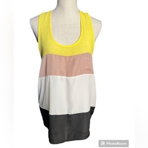 Charming Charlie Block Striped Sheer Tank Top- Yellow, Tan, White, Black